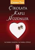 Kırmızı zemin üzerinde beyaz kalp görseli olan Çikolata Kaplı Hüzünler kitap kapağı