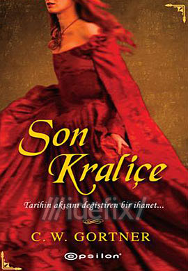 Kırmızı elbiseli kadının yer aldığı Son Kraliçe kitap kapağı