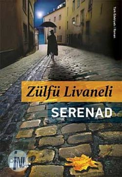 Serenad adlı romanın kapağında gece kaldırım taşlı sokakta şemsiyeli biri var.