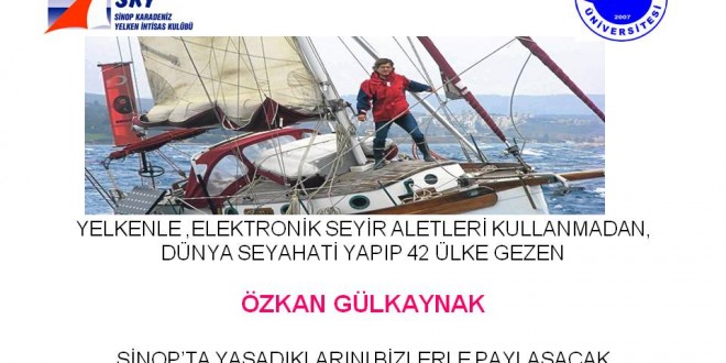 Yelkenle dünya seyahati konferansını duyuran Sinop Üniversitesi afişi