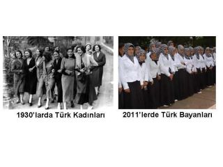 1930'lardaki ve 2011'deki Türk kadınlarını karşılaştıran iki fotoğraf