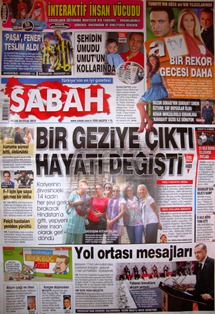 Sabah gazetesinin "Bir geziye çıktı hayatı değişti" manşetli sayfası