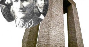 Çanakkale Şehitler Anıtı ve Atatürk portresini birleştiren kolaj görsel