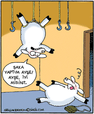 Kurban Bayramı temalı, iki kuzunun konuştuğu mizahi karikatür