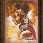 Başörtülü Afrikalı kadını gösteren renkli tablo
