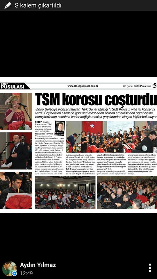 TSM korosu konseriyle ilgili gazete haberi ekran görüntüsü