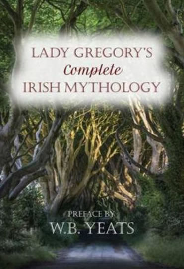 "Irish Mythology" kitabının ağaçlı yol görselli kapağı