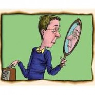 Aynaya bakan bir adamı gösteren karikatür çizim